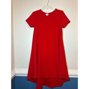 LuLaRoe Carly Dress Womens XS Red Textured Knit Short Sleeve High Low Pocket